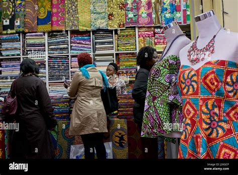 African Fashion Shop In Brixton Marketbrixtonlondonuk Stock Photo