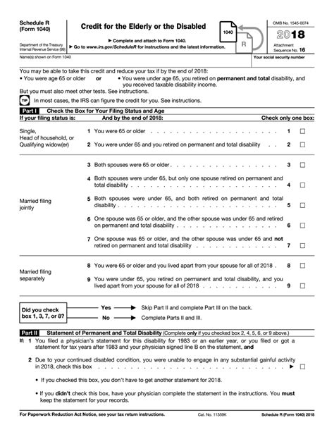 2018 Form Irs 1040 Schedule R Fill Online Printable Fillable Blank