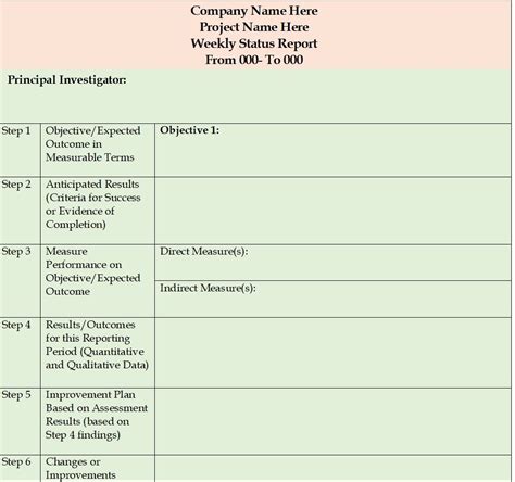 Project Weekly Status Report Template Excel Proposal Format Best