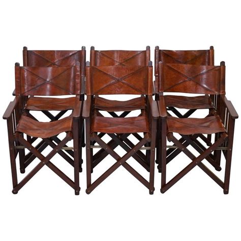 Set Of 6 Heritage Aged Brown Leather Directors Folding Dining Chairs | Folding dining chairs ...