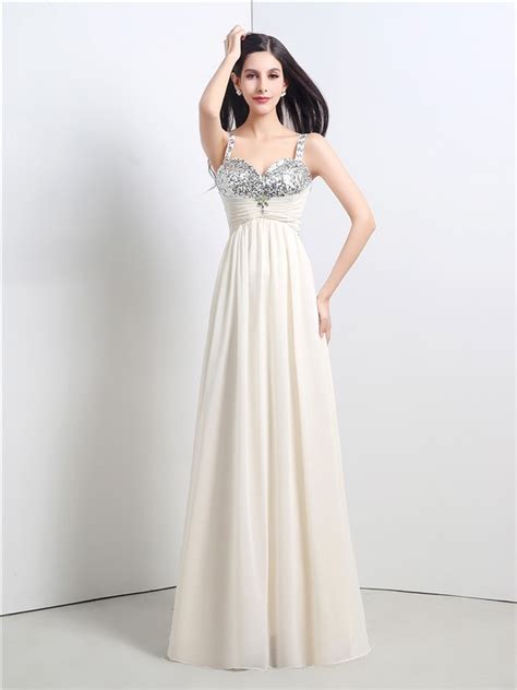 This long chiffon dress will help to create different looks for your bridal party with its panels. A Line Sweetheart Empire Waist Long Ivory Chiffon Sequin ...