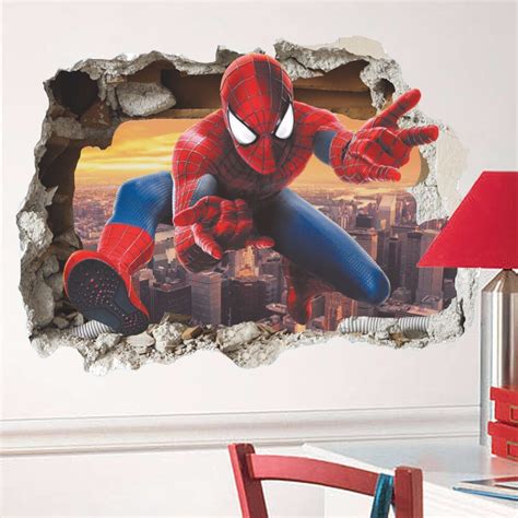 Creativ 3d Cartoon Wall Sticker Break Wall Spider Man For Childrens
