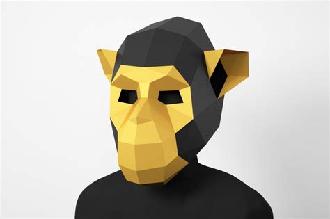 Chimpanzee Monkey Low Poly Mask Diy Paper Craft Mask Pdf Template For