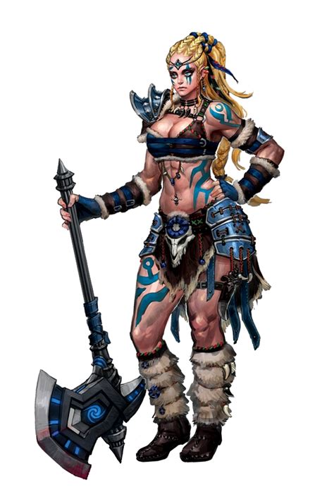 female human barbarian with greataxe pathfinder pfrpg dnd dandd 3 5 5e 5th ed d20 fantasy