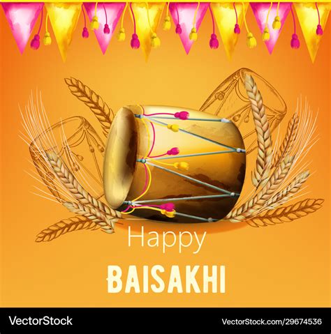 Watercolor Happy Baisakhi Greeting Card With Wheat