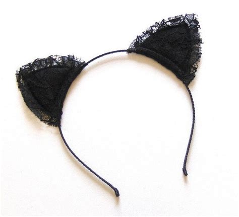 Black Lace Overlay Kitty Ears Headband Uk By Talulahblue On Etsy