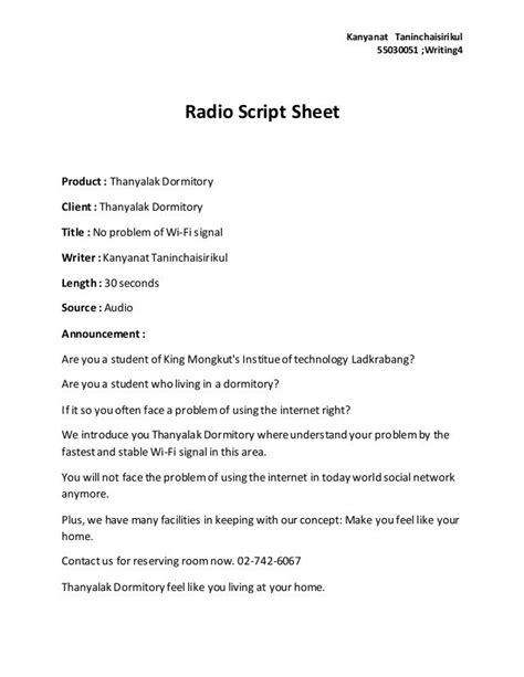 Radio Script Sheet