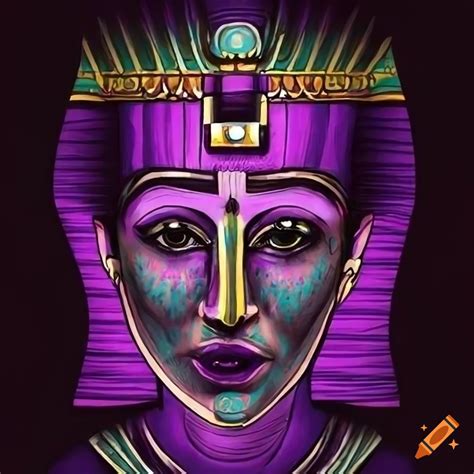 Egyptian Face With Purple Pattern Tattoo