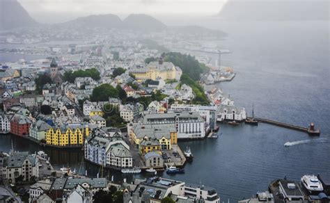 Panoramic View Of The Archipelago And The Beautiful Alesund Town Centre