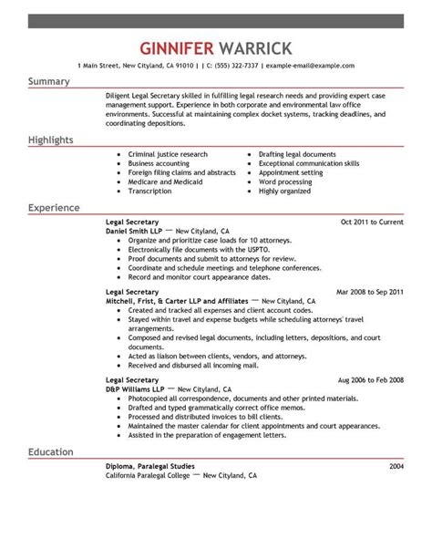 It should be clear from this document, and from your cover letter, what you are applying for. Best Legal Secretary Resume Example From Professional ...