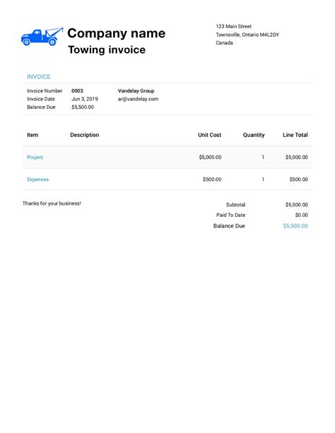 towing invoice template customize  send   seconds