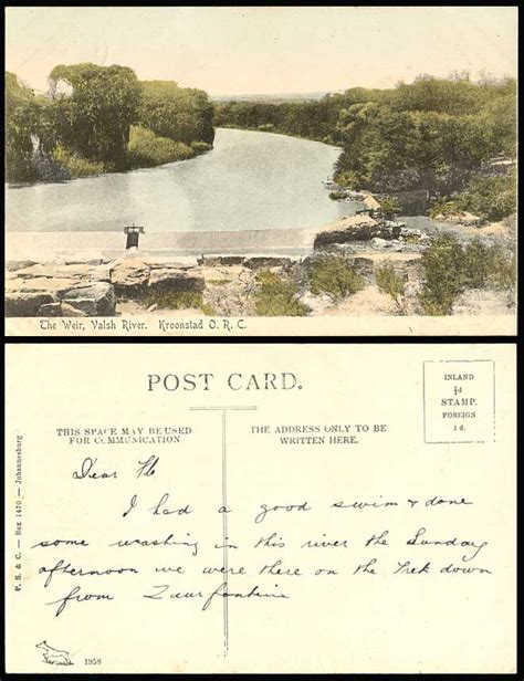 Orange River Colony The Weir Valsh River Kroonstad South Africa Old