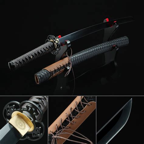 Handmade 1045 Carbon Steel Black Blade Real Japanese Wakizashi Samurai