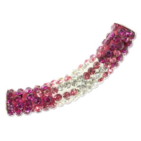 Large Hole Curved Tube Bead Pink And White With Fuchsia Pink Clear