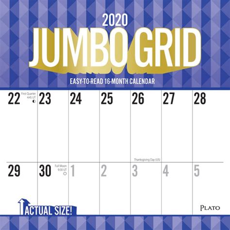 Jumbo Grid Large Print 2020 Square Wall Calendar By Plato Plato Calendars