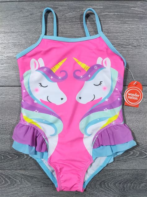4t Toddler Girls Pink Unicorn Sparkles One Piece Swim Suit Swimwear