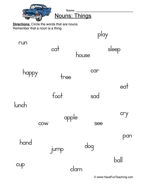 identifying nouns worksheet  fun teaching