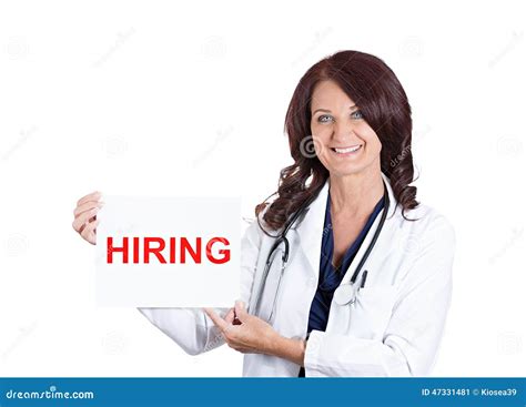 Female Medical Doctor Or Nurse Showing Hiring Sign Stock Image Image