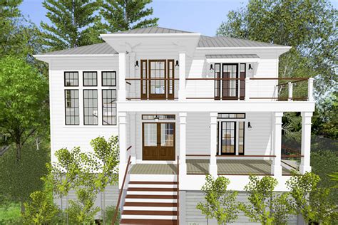 4 Bed Low Country House Plan With Front And Back Double Decker Porches