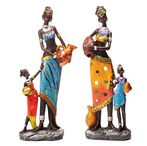 12834cm Big Size Creative African Lady Figurine Handmade Woman Resin