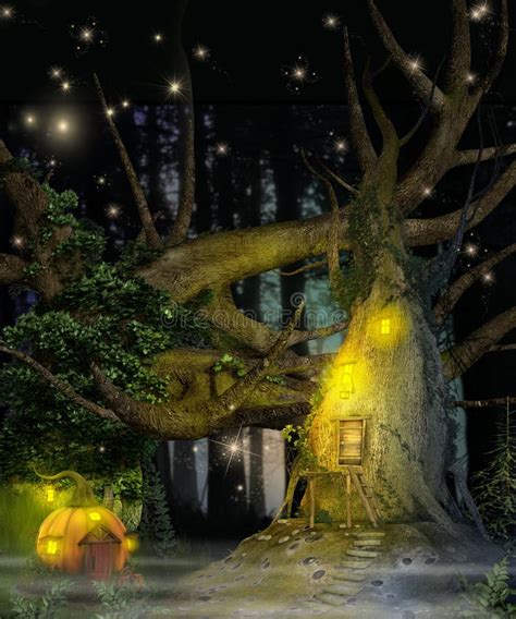 Enchanting Fantasy Fairy Tree House Stock Illustration Illustration