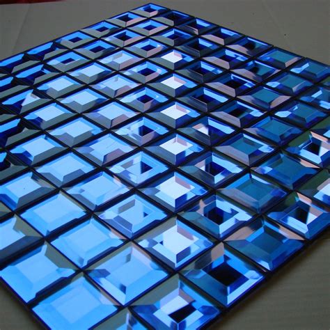 Buy Seamless Blue 5 Edges Beveled Diamond Mirror Glass Mosaic Tiles For