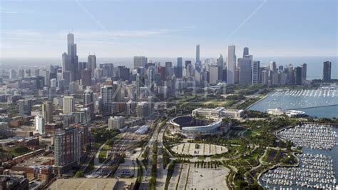 Soldier Field And Downtown Chicago Skyline Illinois Aerial Stock Photo