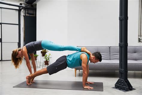 Yoga Partner Acro Yoga Concept Pair Yoga Couple Of Young Sporty