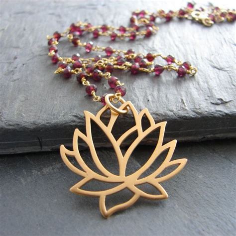 Lotus Necklace Garnet Gemstone Gold Necklace Love Inner Beauty