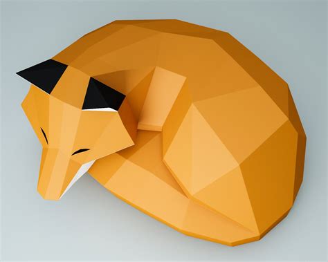 Papercraft Fox Sleeping Paper Animal Diy Origami Pattern Etsy