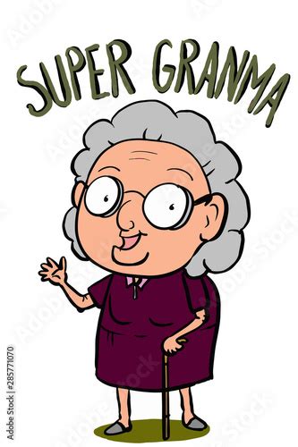 Cute Funny Cartoon Characters Grey Hair Grandma Illustration Drawing