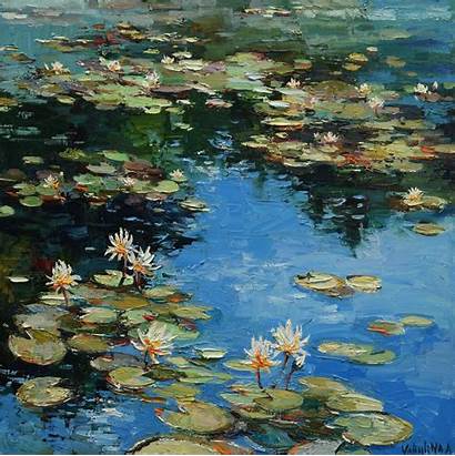 Water Oil Painting Lilies Paintings