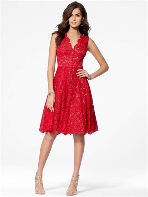 Charming A Line Knee Length Red Lace Vestidos Prom Gown Dress