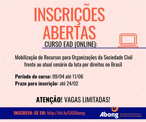 Abong Abre Inscrições Para Curso Ead De Mobilização De Recursos Para