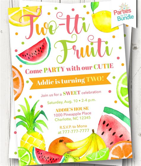 Twotti Frutti Birthday Party Invitation Tutti Frutti Party Etsy