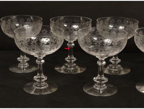 7 Champagne Glasses Crystal Cut Glass French Antique Stars Nineteenth
