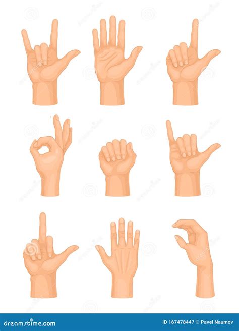 Hands Making Different Gestures And Signs Isolated On White Background