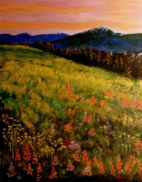 Hilltop Fieof Flowers Painting By William Tremble Fine Art America