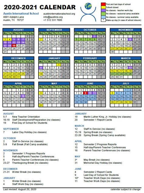 School Calendar 2020 To 2021 Pdf