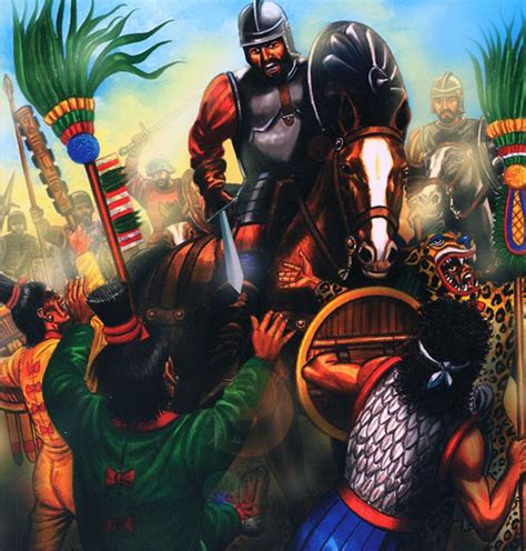Hernan Cortes Attacking The Aztecs Spanish Conquest War Art