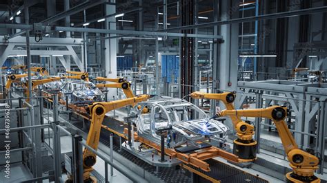 Car Factory 3d Concept Automated Robot Arm Assembly Line Manufacturing