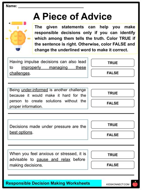 Decision Making Worksheets And Facts Types Process Outcomes