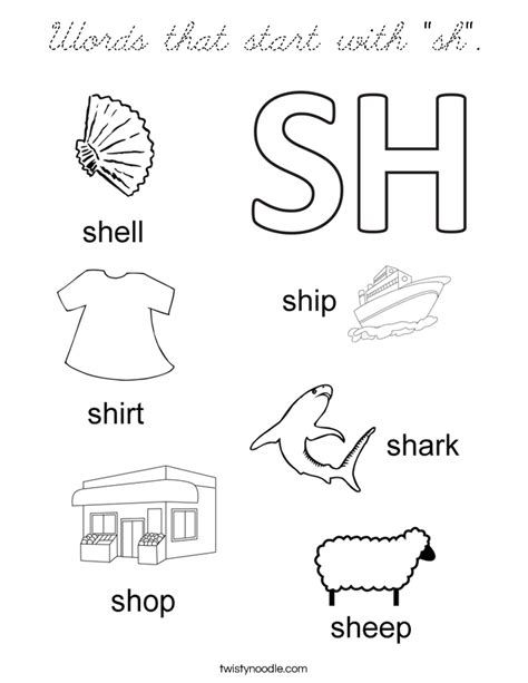 List of 1,128 words that start with sh. Words that start with "sh" Coloring Page - Cursive ...