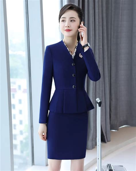 formal blue blazer women skirt suits blazer and jacket sets ladies business suits office uniform