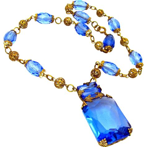Vintage Art Deco Czech Signed Architectural Blue Glass Collar