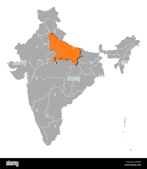 Political Map Of India With The Several States Where Uttar Pradesh Is