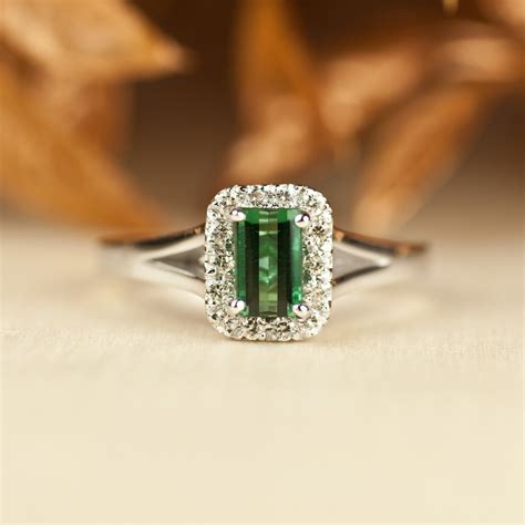 Emerald Cut Engagement Ring Emerald Halo Ring Green Etsy