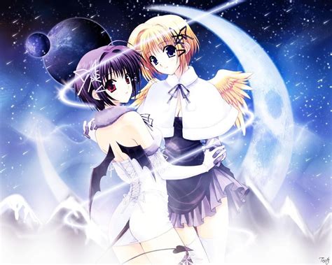 Online Crop Two Female Anime Characters Wearing Purple And White