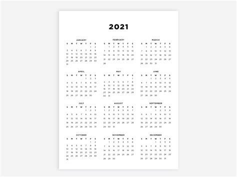 Printable 8x11 Bw Yearly Calendar Best Calendar Example