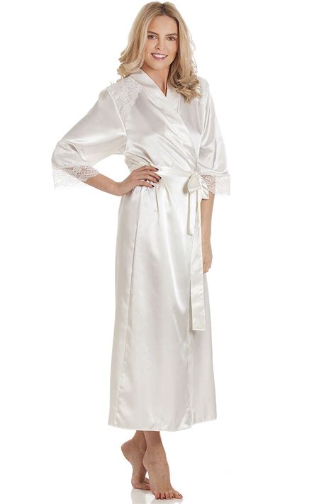 Womens Luxury Satin Long Laced Dressing Gown Robe Various Colours Size